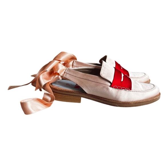 Man Repeller x Melanie Elturk satin ribbon loafers Pink & Red Size 38 (7.5–8) ✨ - Picture 3 of 5